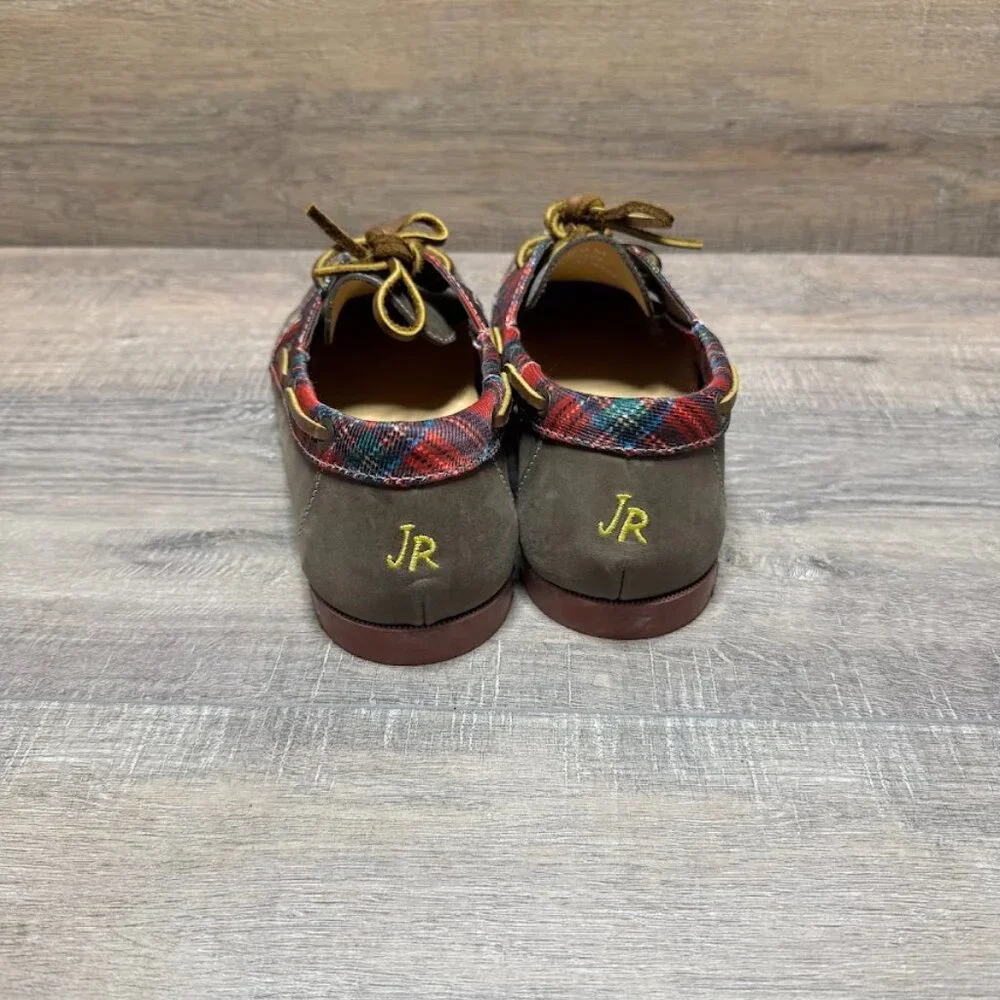 Jack Rogers Easton Brown Leather Plaid Boat Shoes Men's Size 8.5